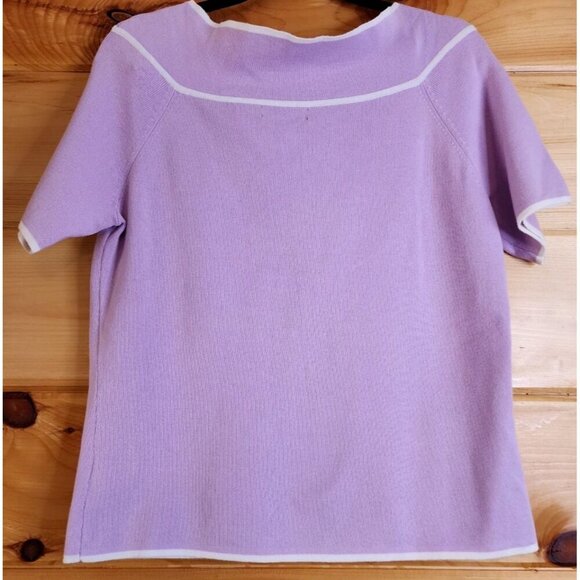 Designer Originals Purple White Trim Short Sleeve Knit Top Sweater Bow Large - Picture 7 of 16